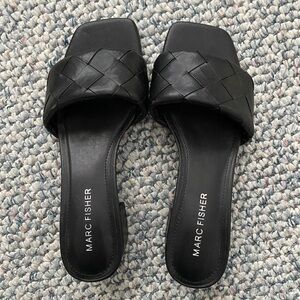 Marc Fisher Black Woven Slide Sandals